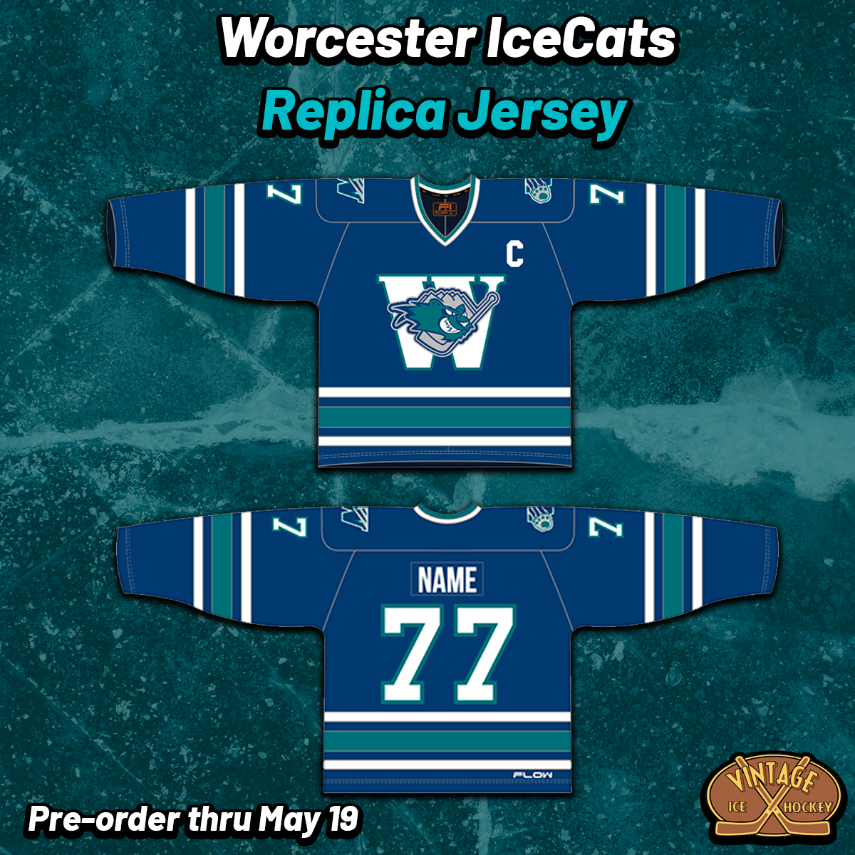 Worcester IceCats™ Replica Blue Jersey (CUSTOM PREORDER) Vintage