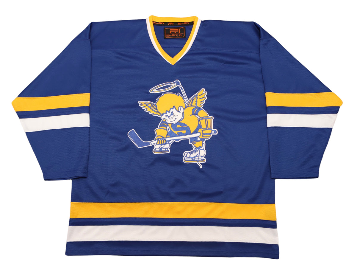 Any Name Number Minnesota Fighting Saints Retro Custom Hockey Jersey Blue