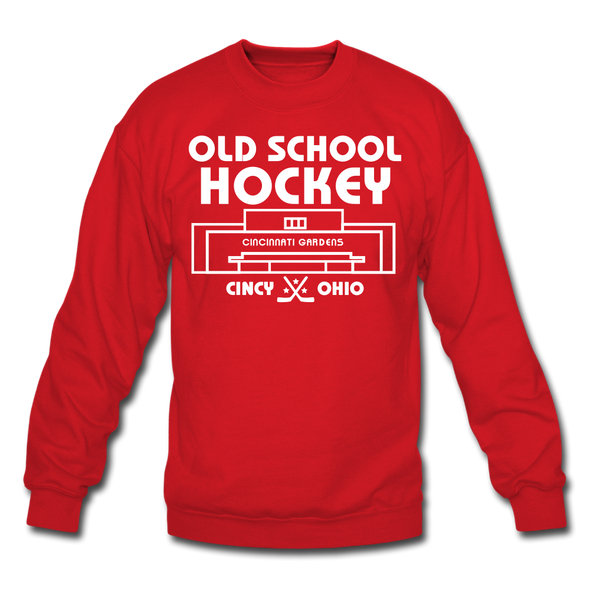 Cincinnati Gardens Old School Hockey Crewneck Sweatshirt - red