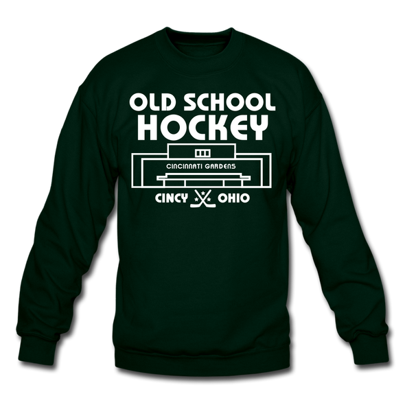 Cincinnati Gardens Old School Hockey Crewneck Sweatshirt - forest green