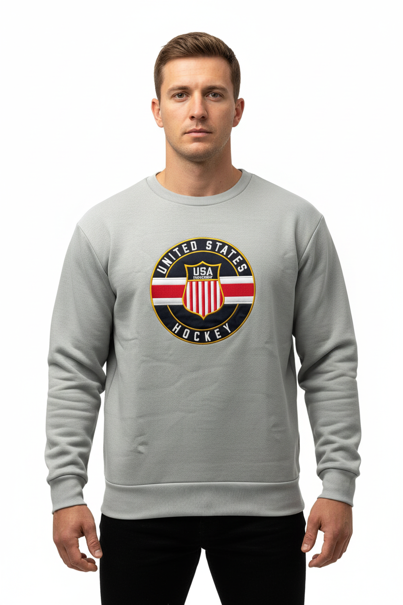 USA Hockey Official United States Embroidered Cotton Crew Neck (size up - cut small)
