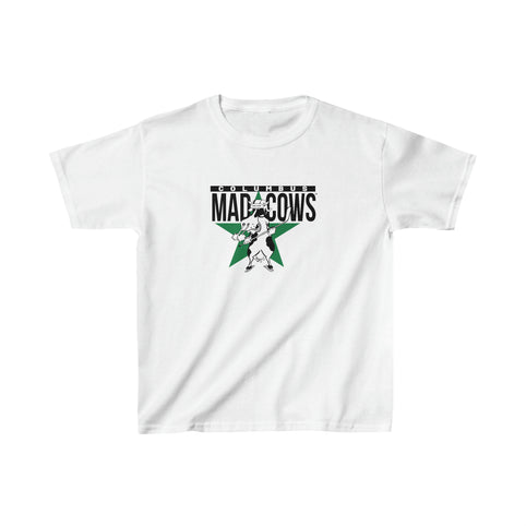 Columbus Mad Cows T-Shirt (Youth) in white with the cartoon cow skater on a green star on the front