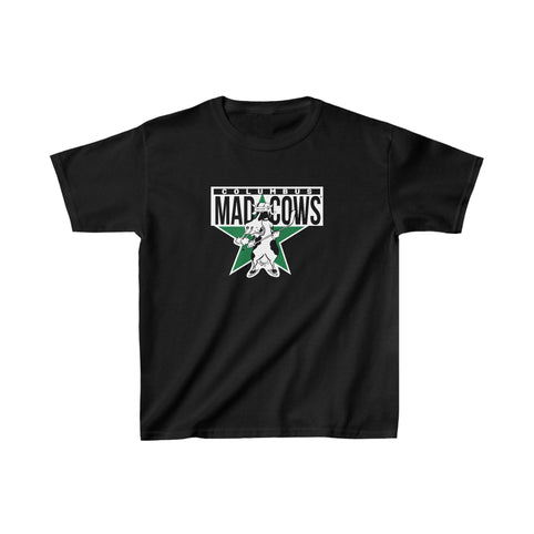Columbus Mad Cows T-Shirt (Youth) in black with the cartoon cow skater on a green star on the front
