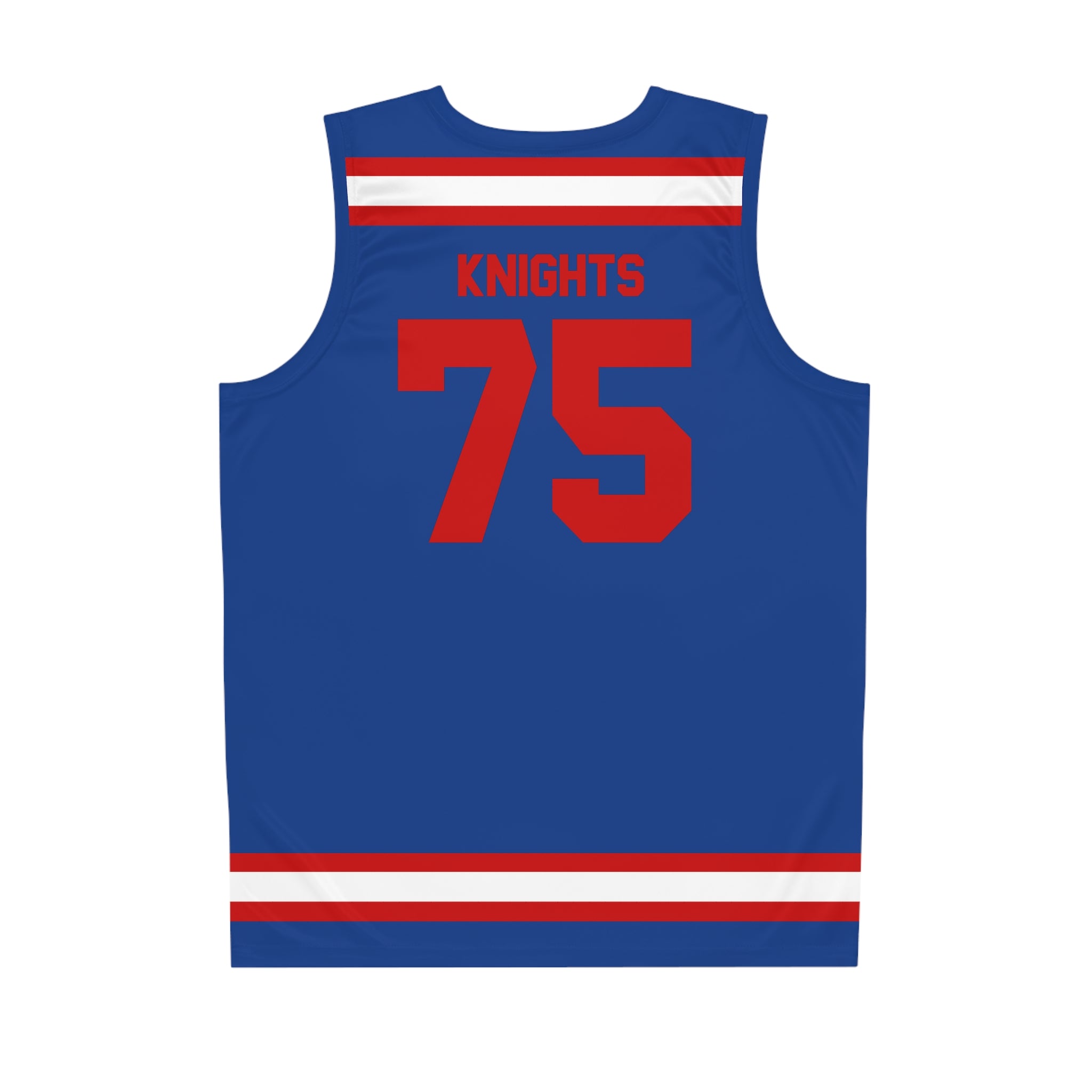 Omaha Knights 1960s Tank Top in seam thread color automatically matched to design, back view with the red and gold horizontal stripe band