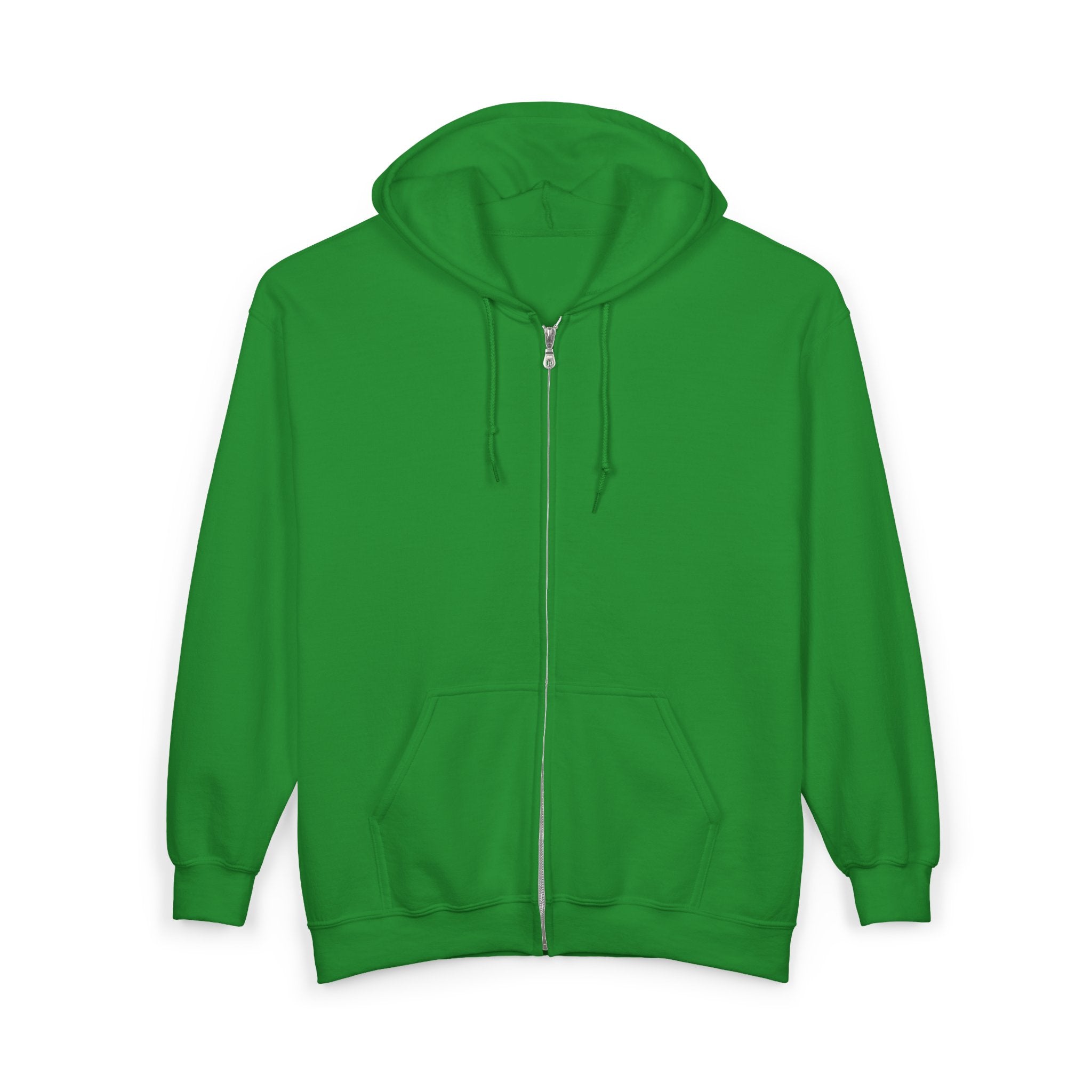 Plattsburgh Pioneers Hoodie (Zip) in irish green, front, plain (design is on the back)
