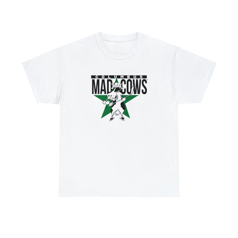 Columbus Mad Cows T-Shirt in white with the cartoon cow skater on a green star on the front