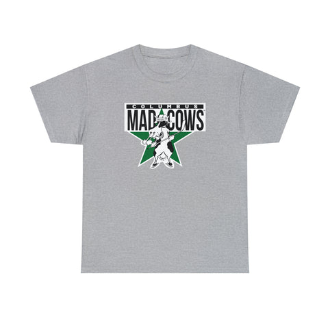 Columbus Mad Cows T-Shirt in sport grey with the cartoon cow skater on a green star on the front