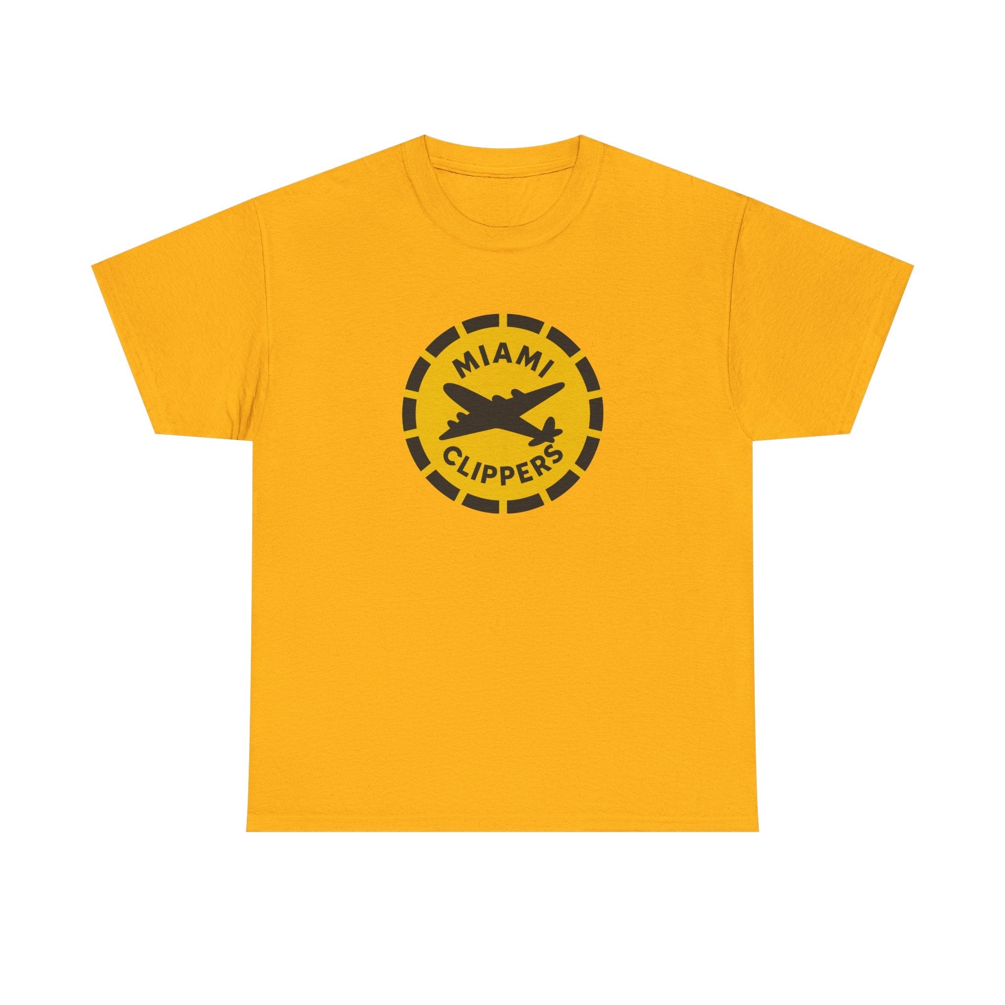 CLEARANCE Miami Clippers T-Shirt in gold with the black airplane in a dashed ring with lettering on the front
