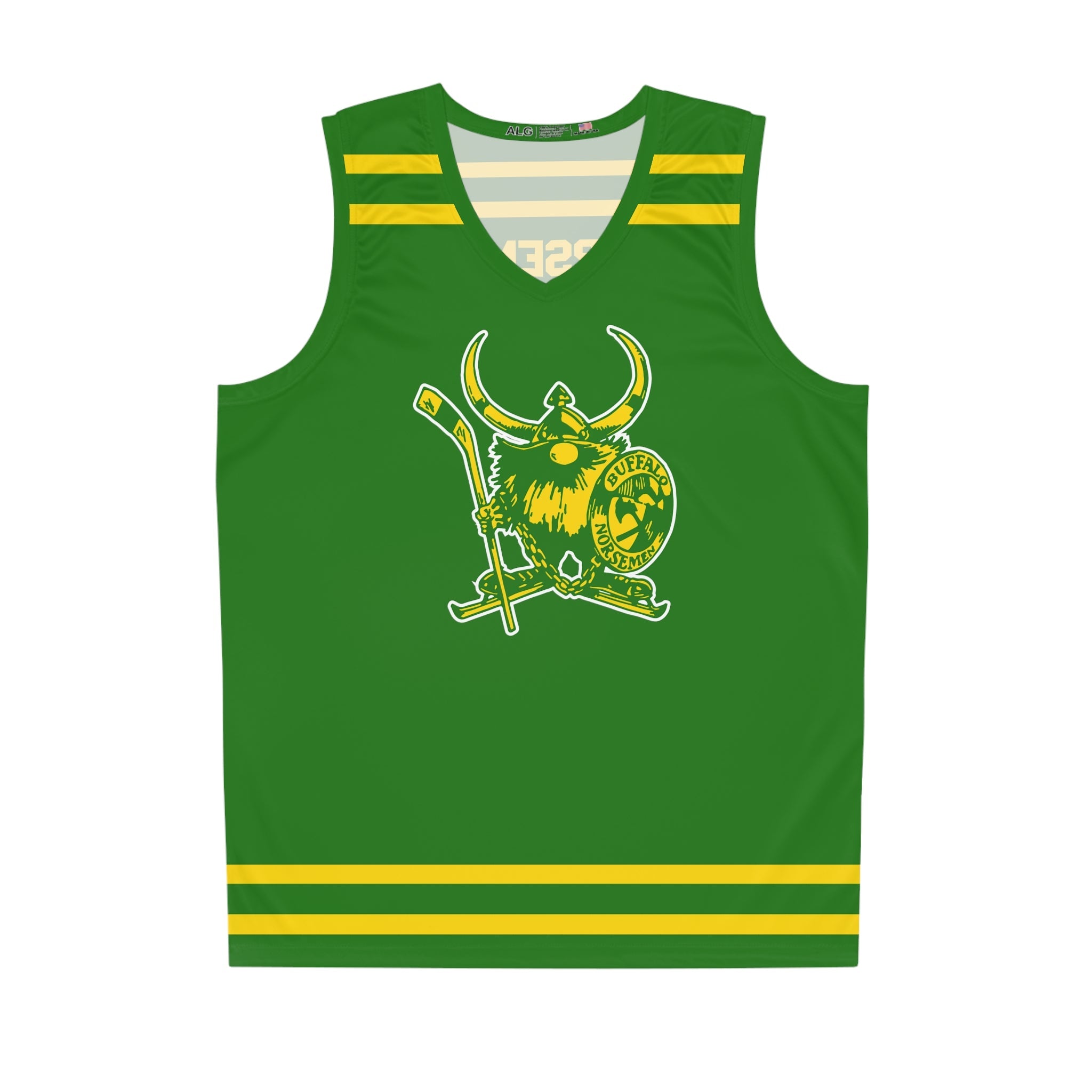 CLEARANCE Buffalo Norsemen Tank Top in green with the horned Viking skater with gold stripes on the front