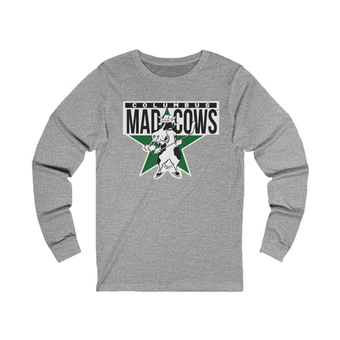 Columbus Mad Cows Long Sleeve Shirt with the cartoon cow skater on a green star on the front