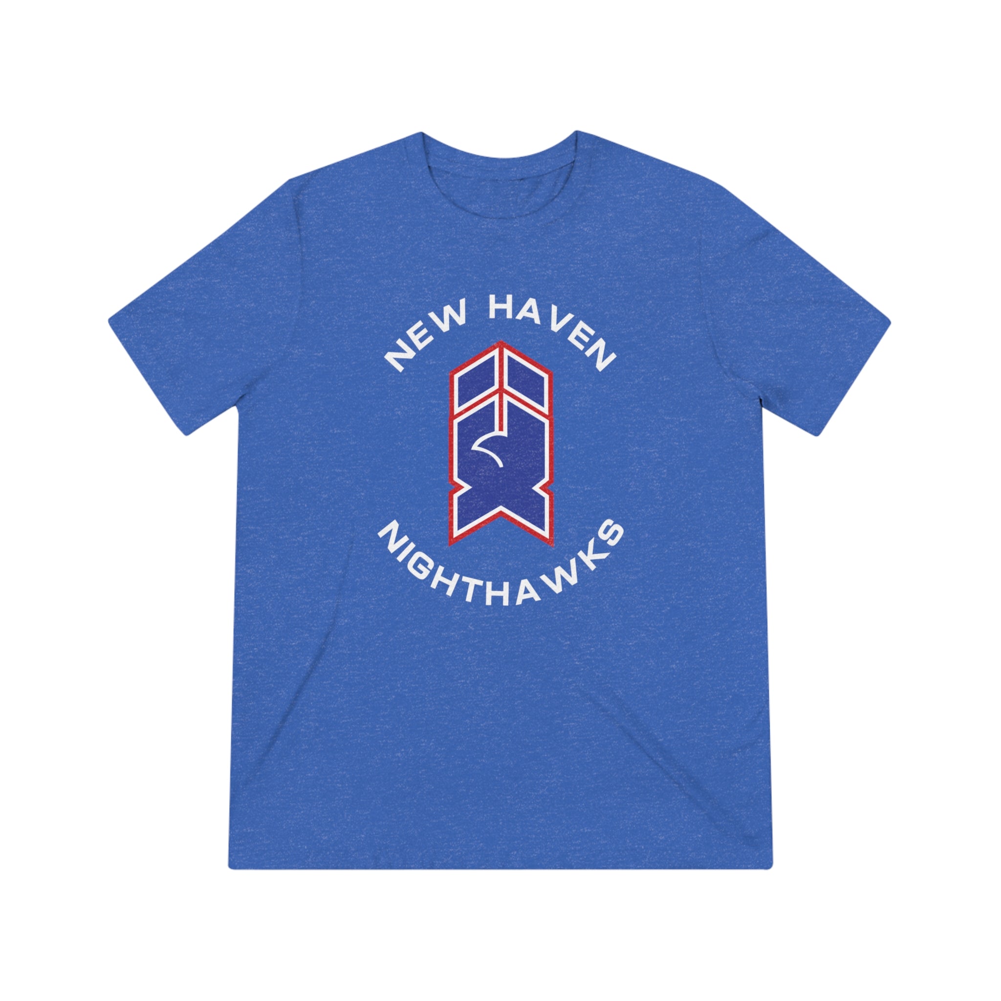 CLEARANCE New Haven Nighthawks 1980s T-Shirt (Tri-Blend Super Light) in true royal triblend with the red, white and blue N monogram with arched text on the front
