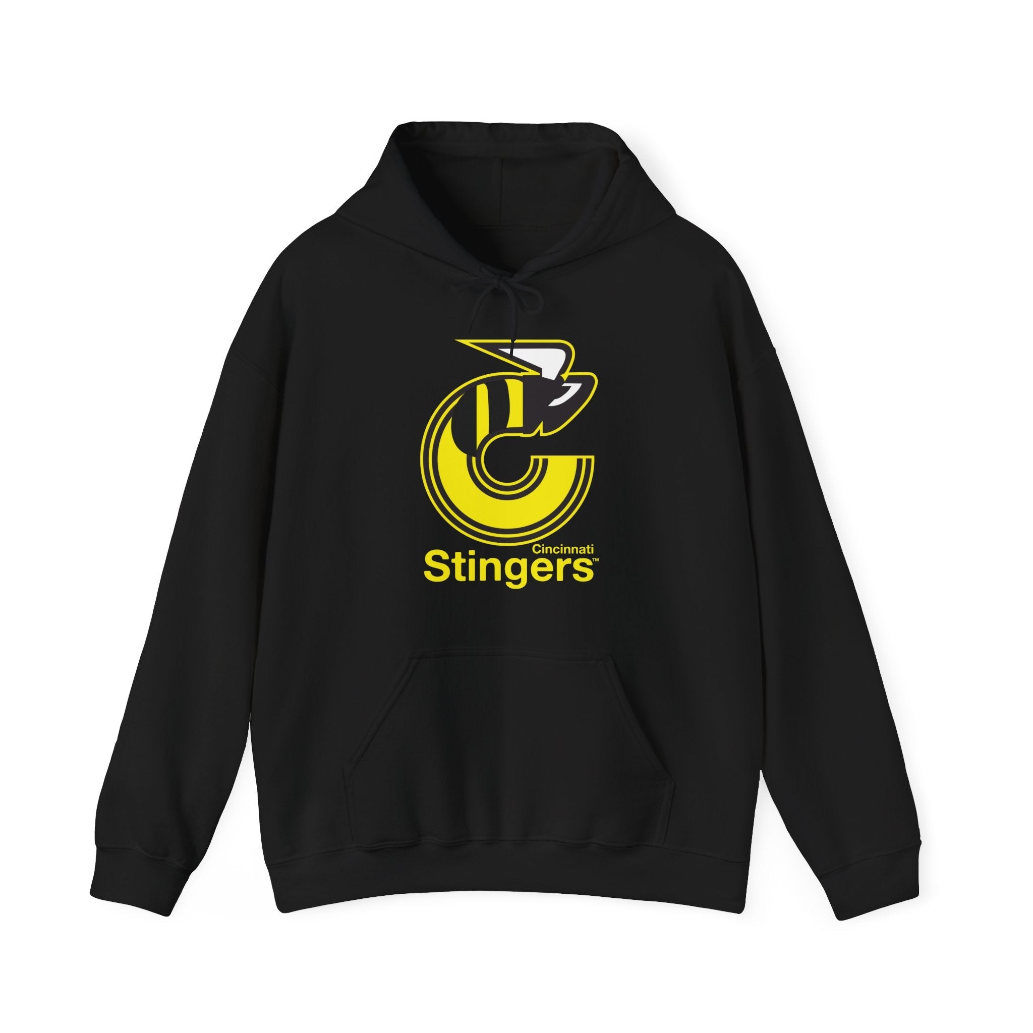 CLEARANCE Cincinnati Stingers Hoodie in black with the yellow bee C logo over yellow script on the front