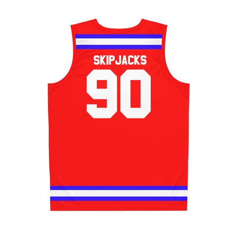 Baltimore Skipjacks Red & Blue Tank Top in seam thread color automatically matched to design, back view with the red and gold horizontal stripe band