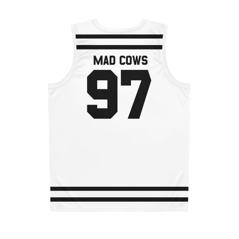 Columbus Mad Cows Tank Top in seam thread color automatically matched to design, back view with the red and gold horizontal stripe band