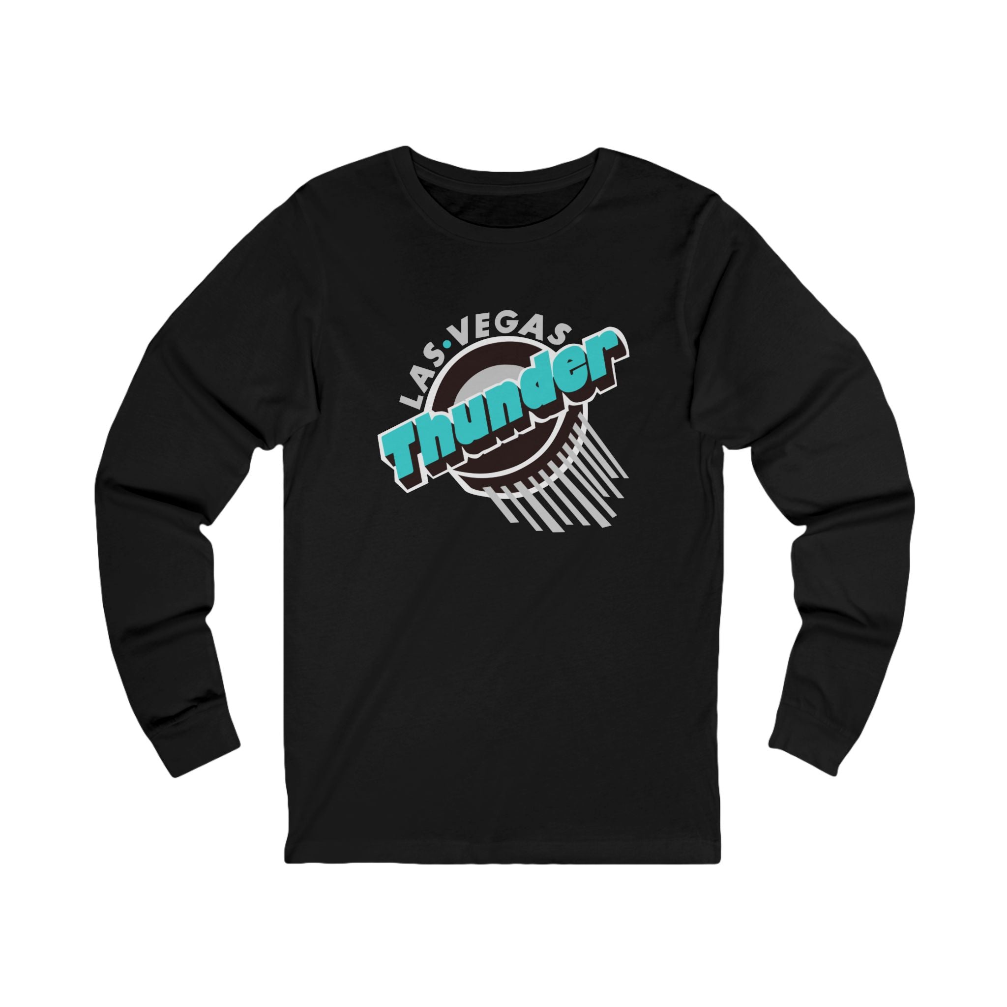 Las Vegas Thunder Puck Long Sleeve Shirt with the puck logo and teal Thunder script on the front