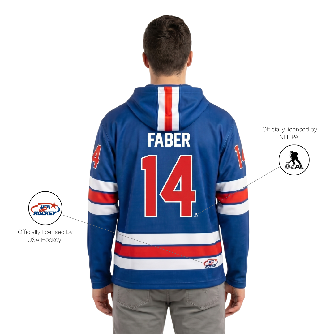 Brock Faber #14 (2026 Gold Champ) USA Hockey Licensed Replica Jersey Hoodie