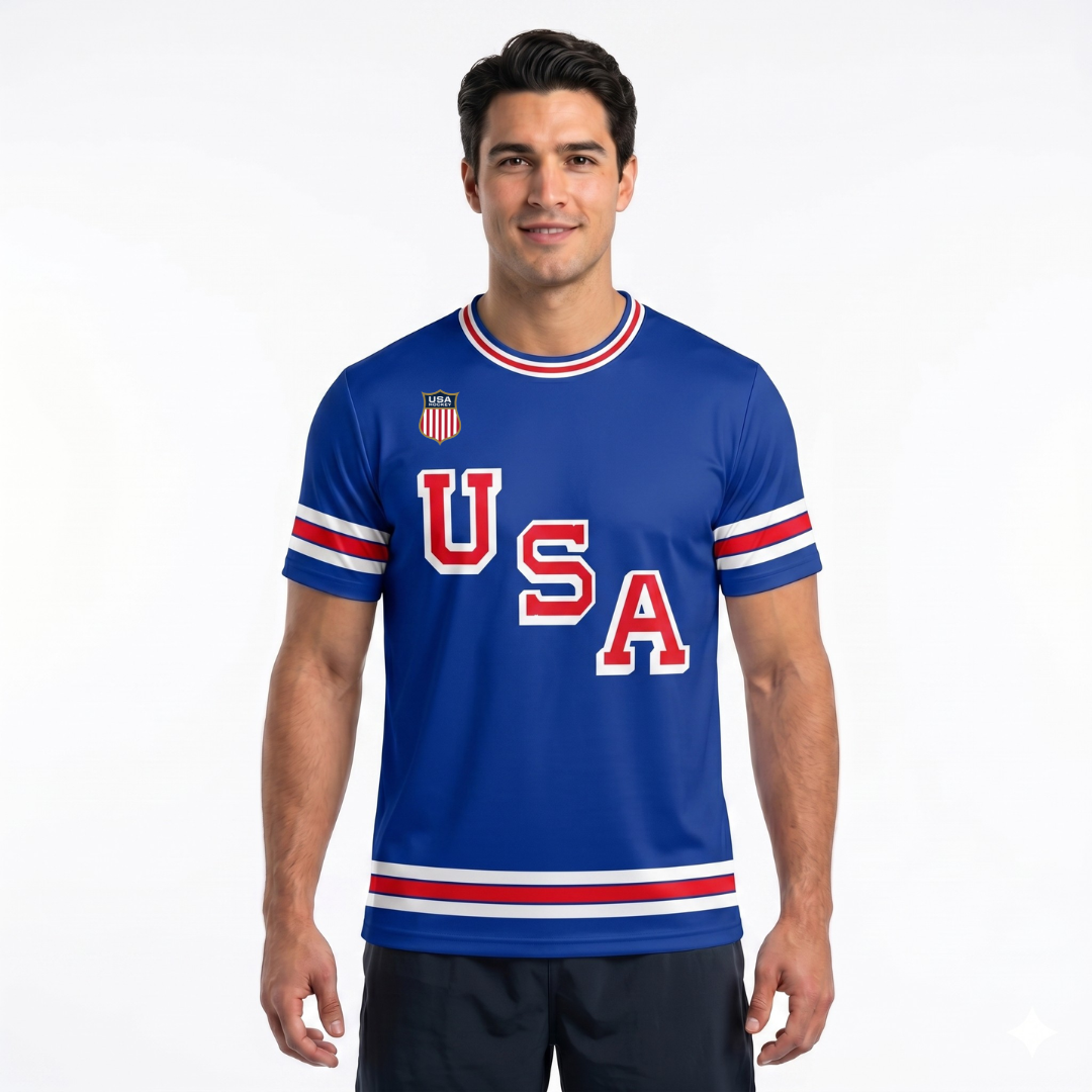 USA Hockey Officially Licensed 2026 Jersey Replica Blue T-Shirt