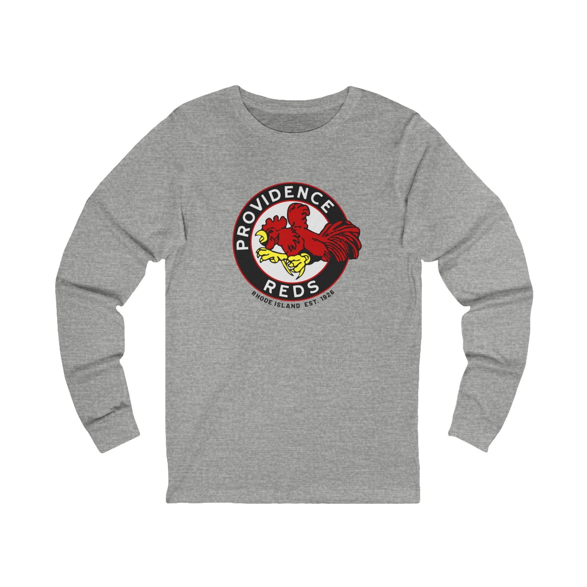 Providence Reds Long Sleeve Shirt with the red rooster in a black and white ring logo on the front