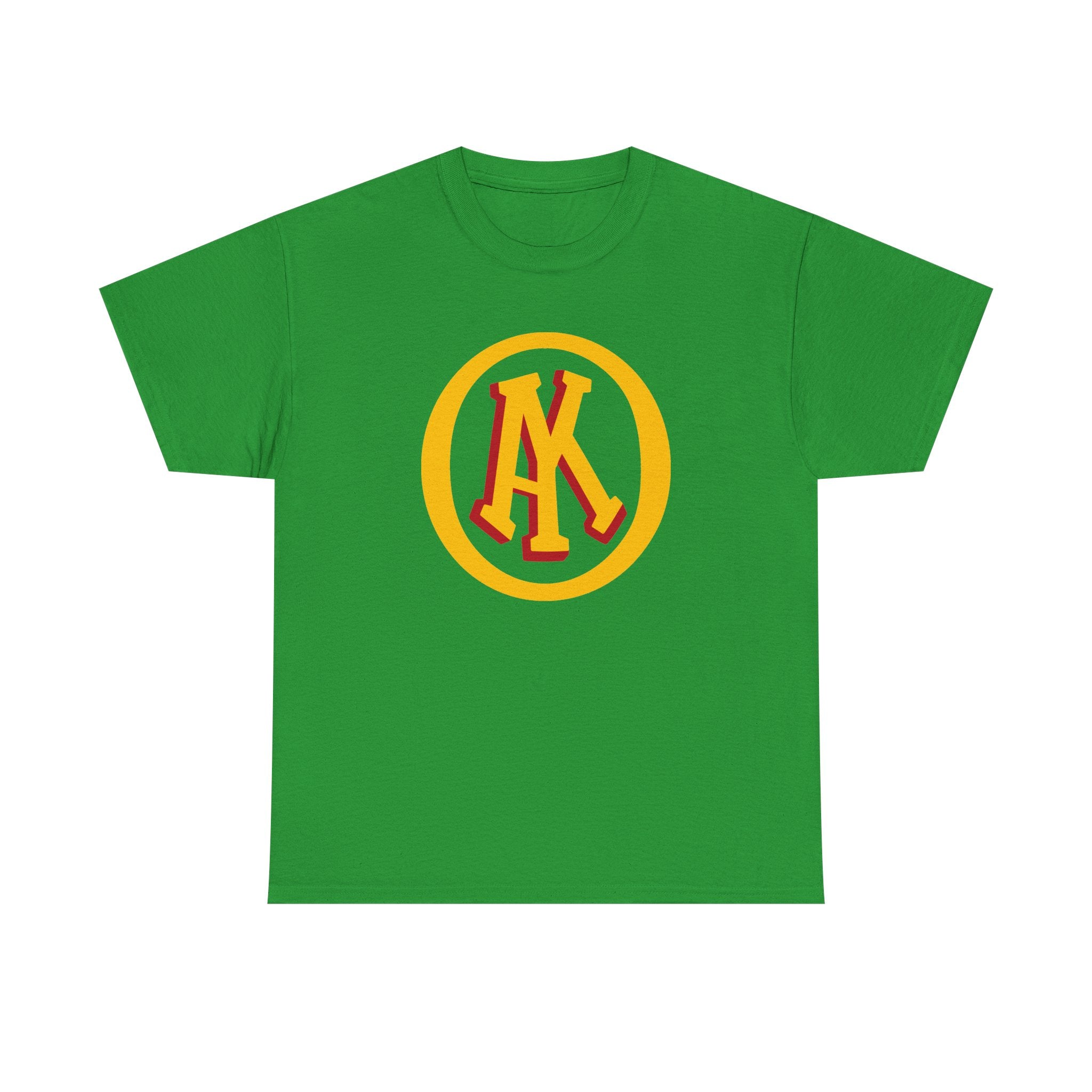 Omaha Knights 1940s T-Shirt in irish green with the gold and red AK monogram in a gold ring on the front
