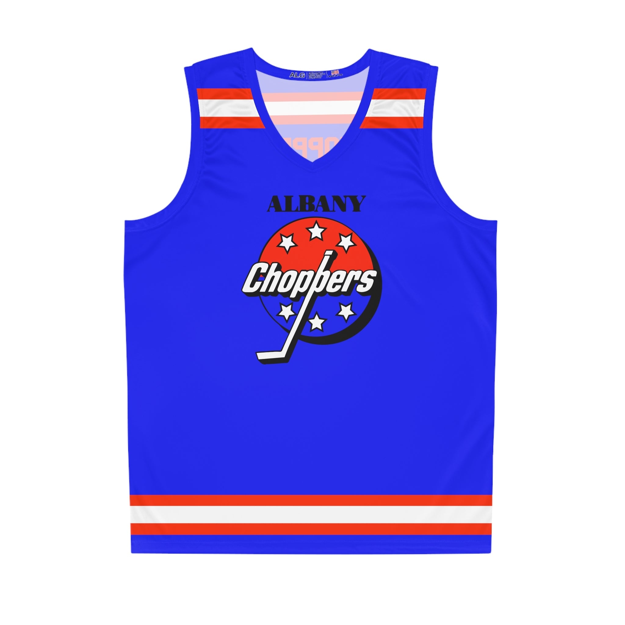 CLEARANCE Albany Choppers Tank Top in royal blue with the starred red puck with script and red stripes on the front