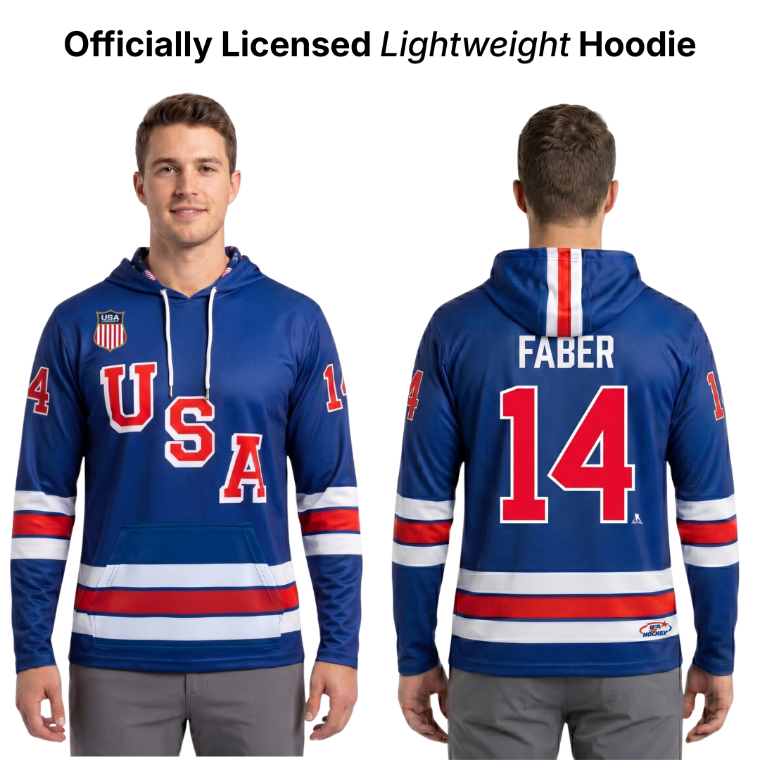 Brock Faber #14 (2026 Gold Champ) USA Hockey Licensed Replica Jersey Hoodie