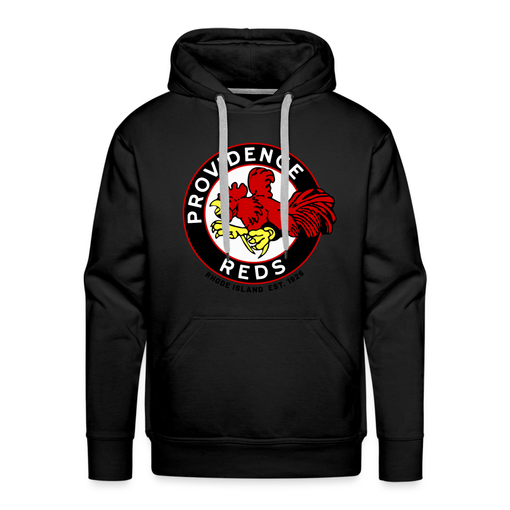 CLEARANCE Providence Reds Hoodie (Premium) in black with the red rooster in a round black and white badge on the front