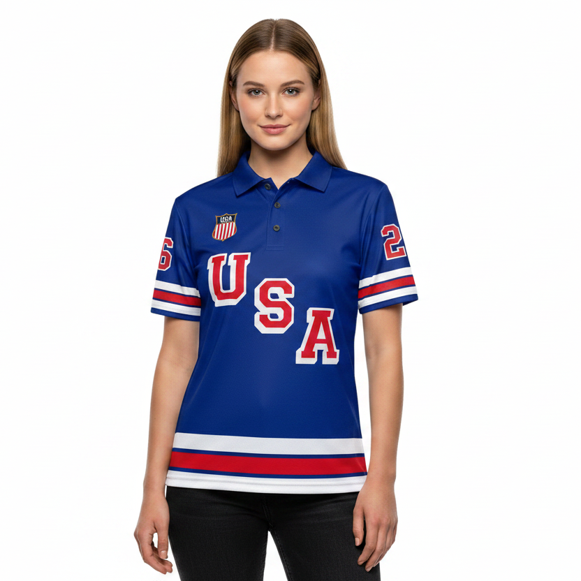 USA Hockey Officially Licensed 2026 Jersey Replica Blue Polo Shirt