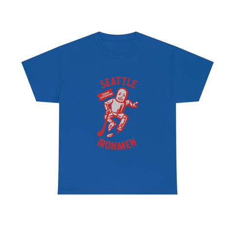 CLEARANCE Seattle Ironmen T-Shirt in royal with the red robot skater with arched red lettering on the front