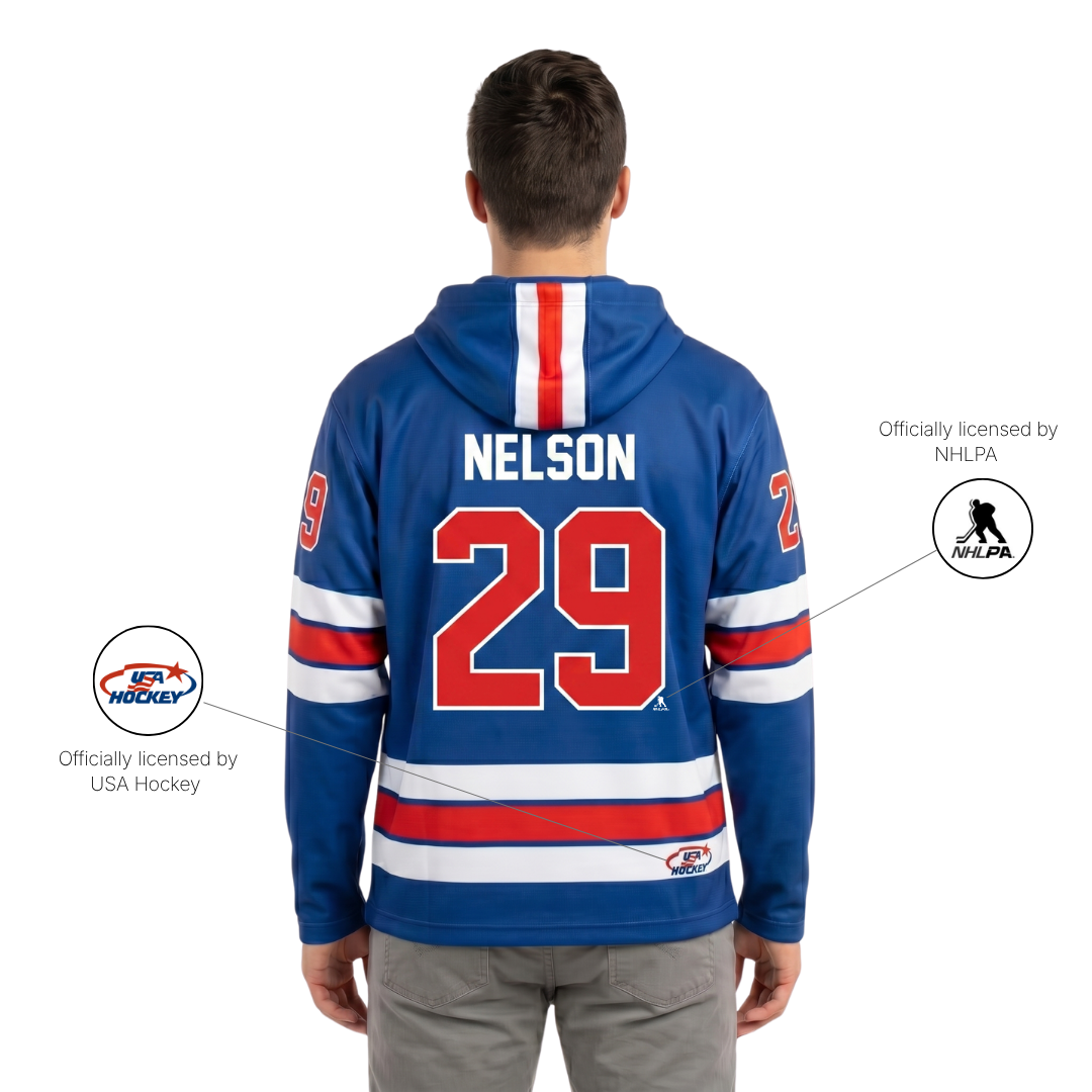 Brock Nelson #29 (2026 Gold Champ) USA Hockey Officially Licensed Jersey Hoodie