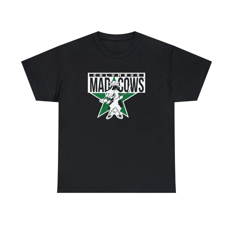 Columbus Mad Cows T-Shirt in black with the cartoon cow skater on a green star on the front