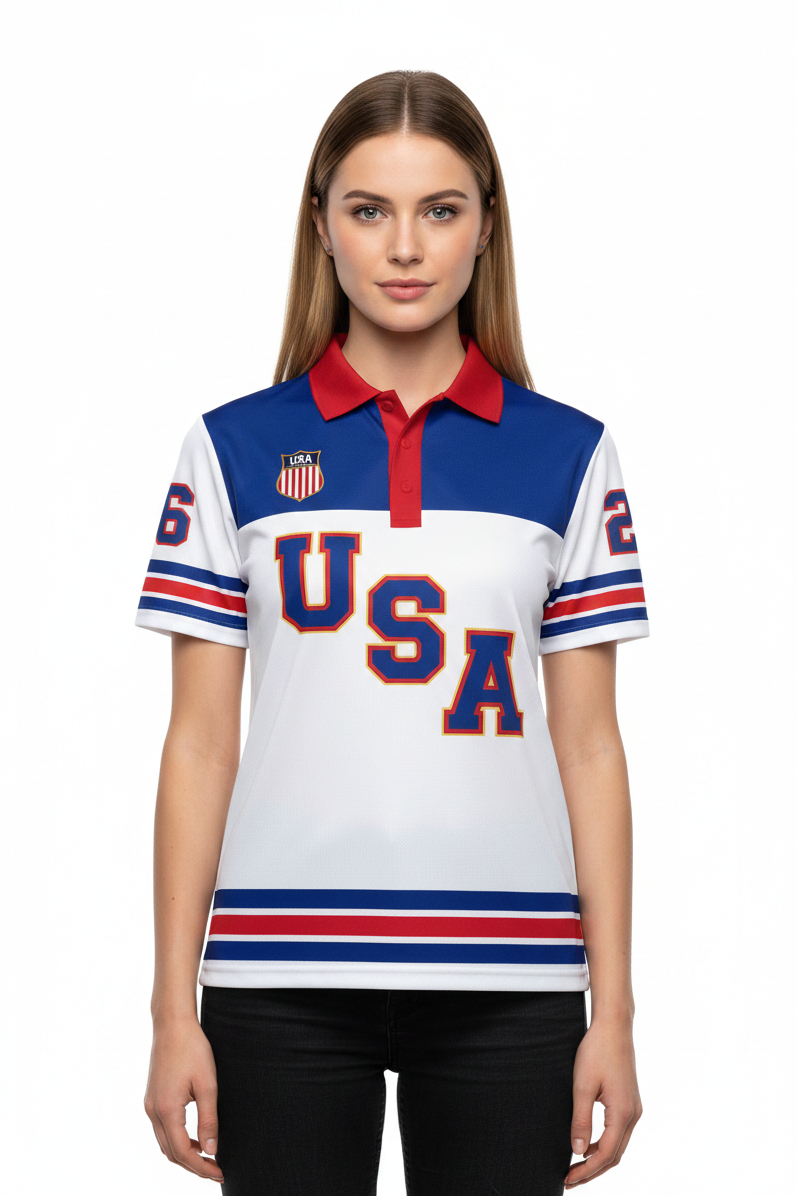 USA Hockey Officially Licensed 2026 Jersey Replica White Polo Shirt