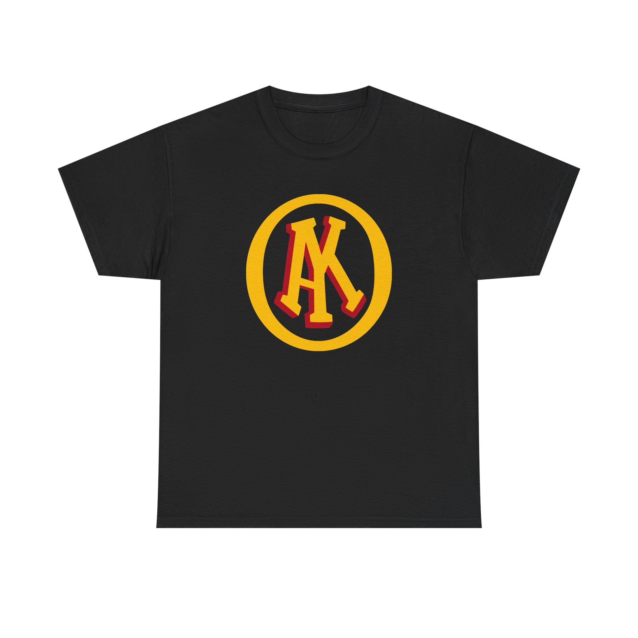 Omaha Knights 1940s T-Shirt in black with the gold and red AK monogram in a gold ring on the front