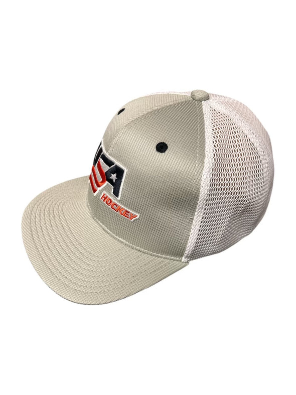 USA Hockey Official Licensed Logo Flat Brim Hat Gray and White