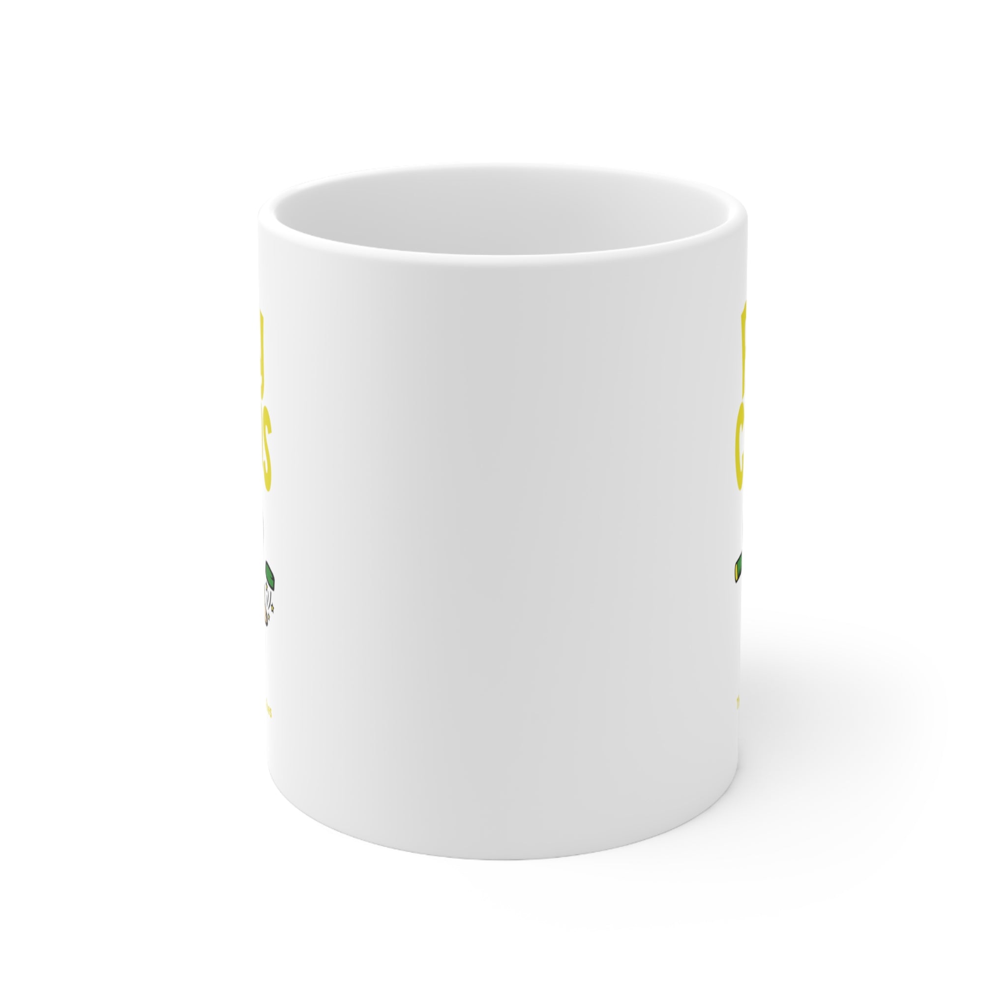 Pucky Charms Mug 11oz with the cartoon leprechaun with a stick and yellow lettering