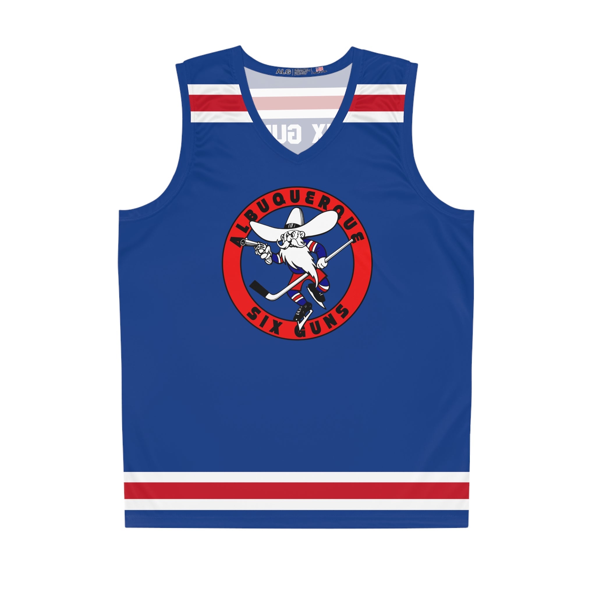 CLEARANCE Albuquerque Six Guns Tank Top in royal blue with the round red cowboy skater logo with red stripes on the front