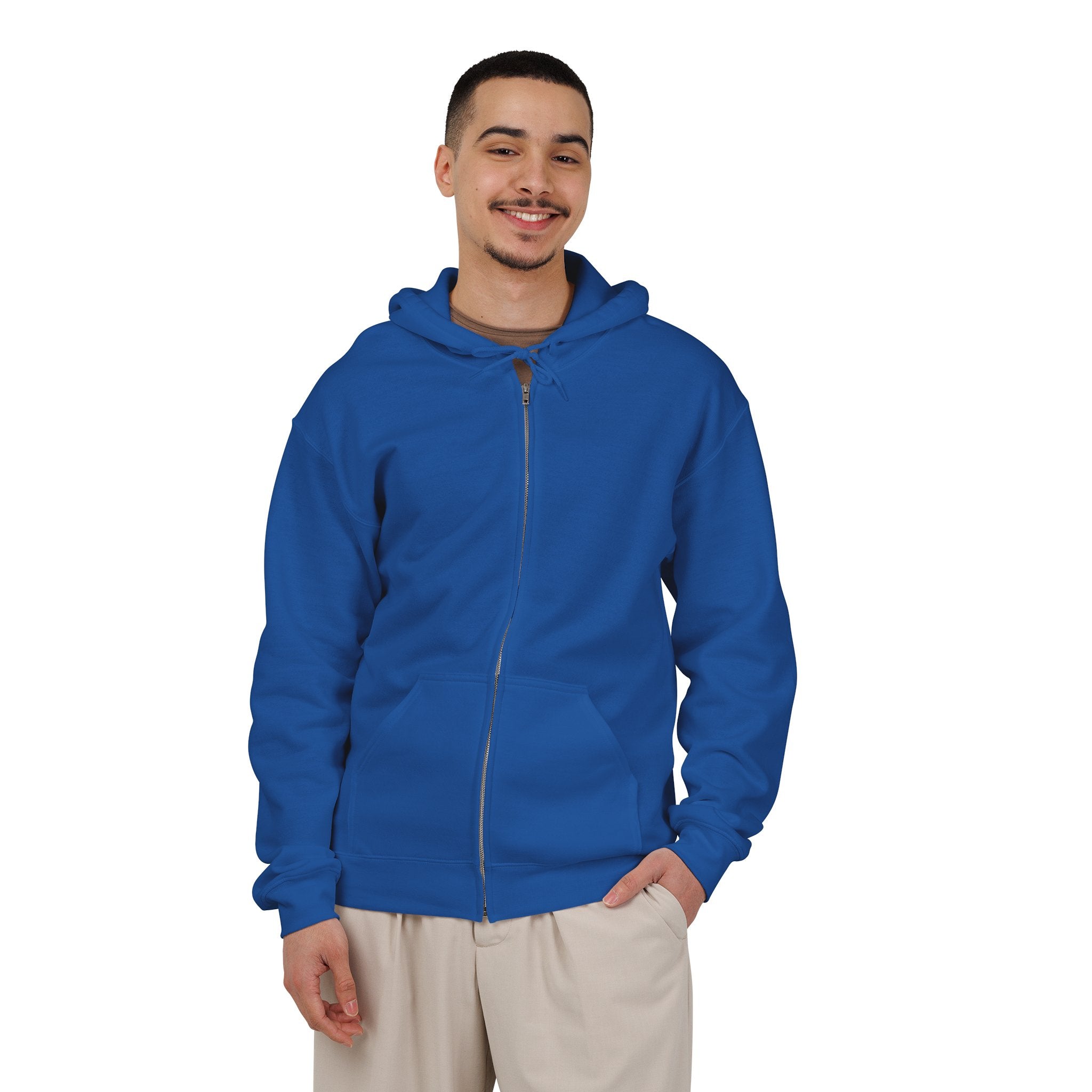 New Haven Nighthawks 1970s Hoodie (Zip) in royal, worn by model, front, plain (design is on the back)