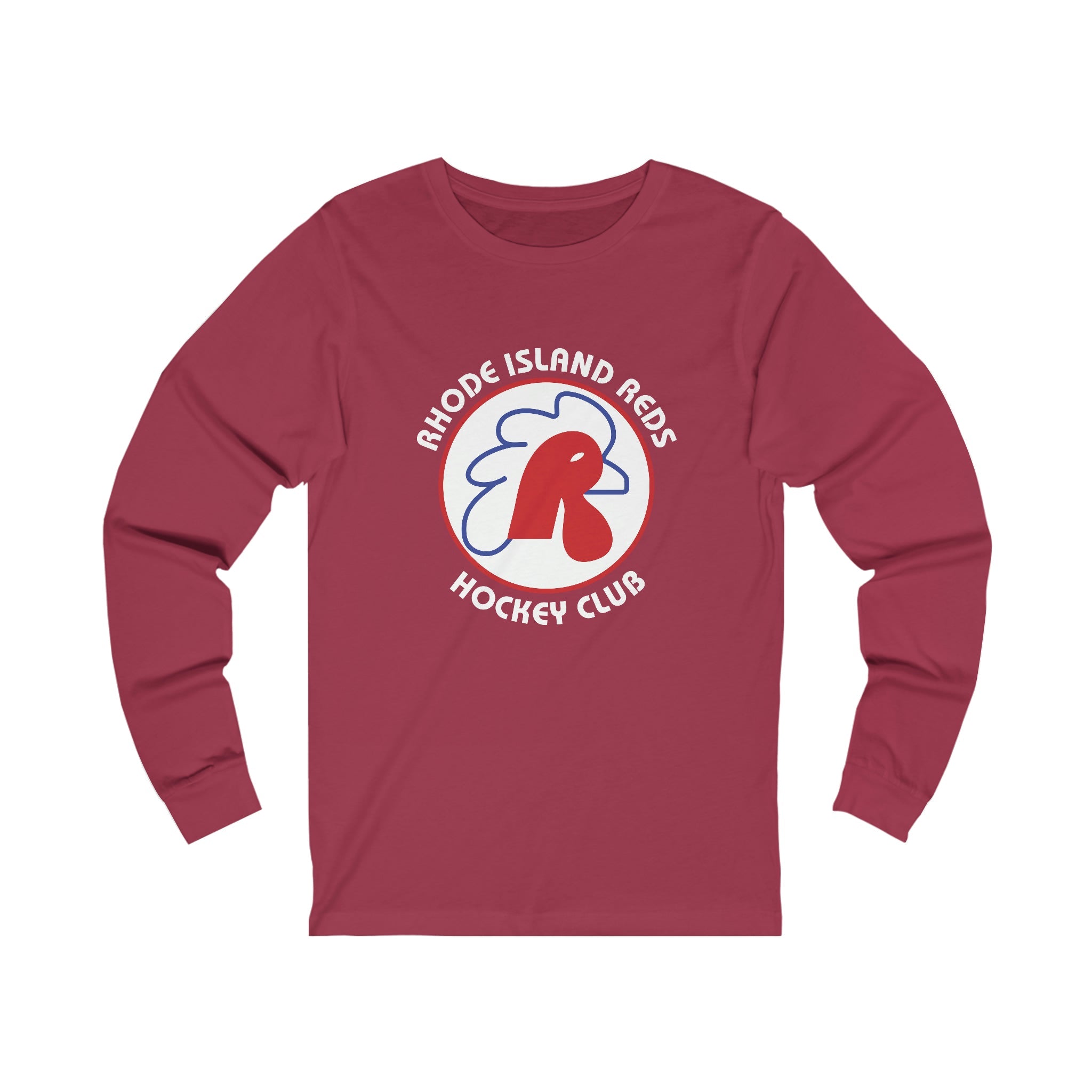 Rhode Island Reds Long Sleeve Shirt with the red rooster-shaped R in a round logo on the front, view 4