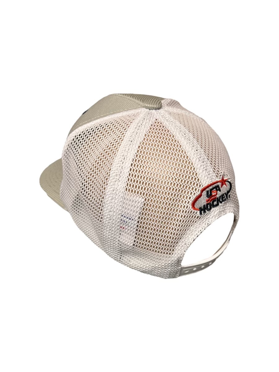 USA Hockey Official Licensed Logo Flat Brim Hat Gray and White