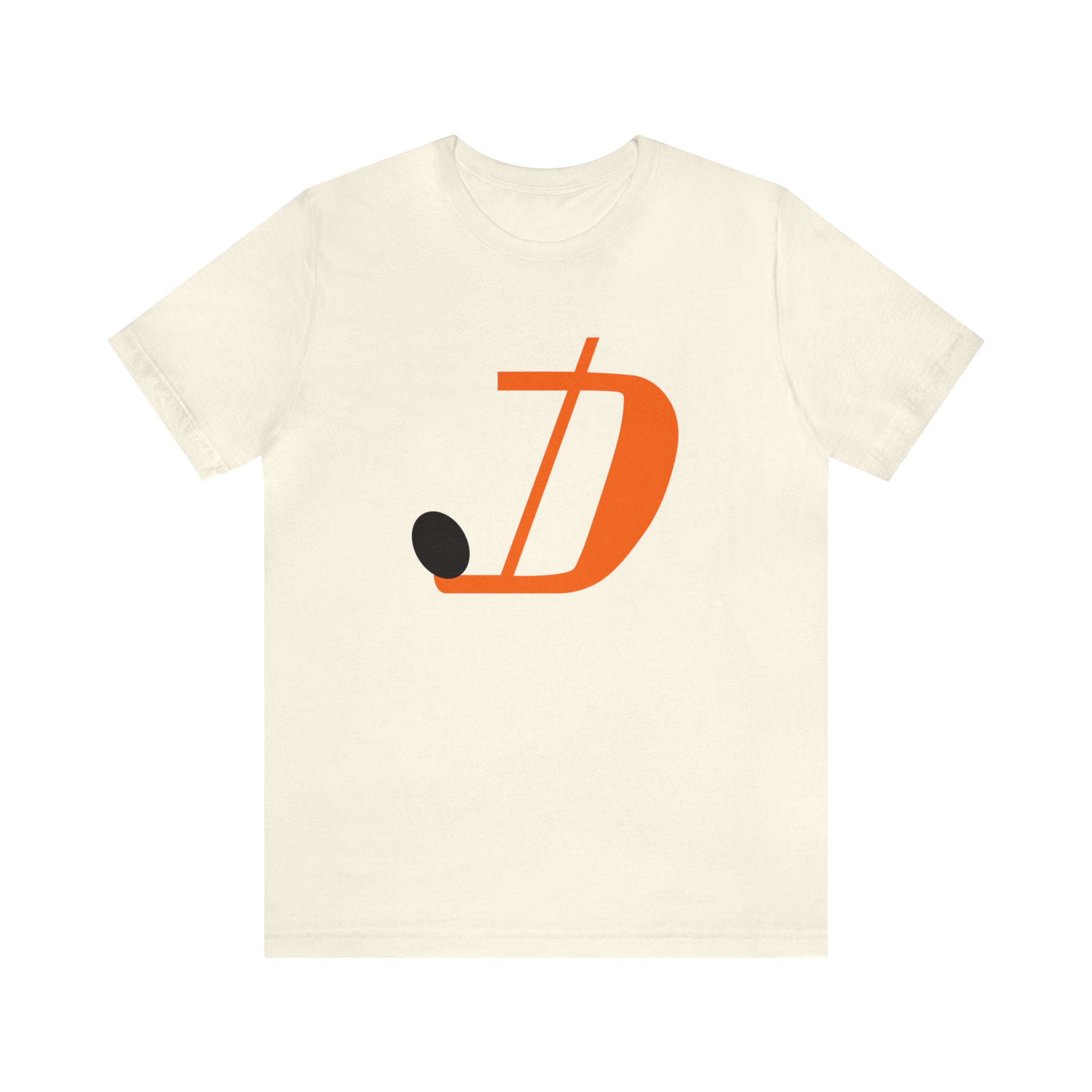CLEARANCE Jersey Hockey Club T-Shirt (Premium Lightweight) in natural with the orange J and D monogram with a black puck on the front
