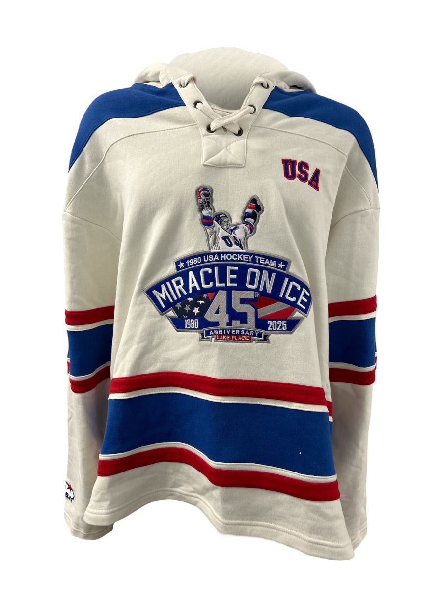 1980 Miracle on Ice  45th Anniversary (1980-2025) Official Lace Hoodie- White