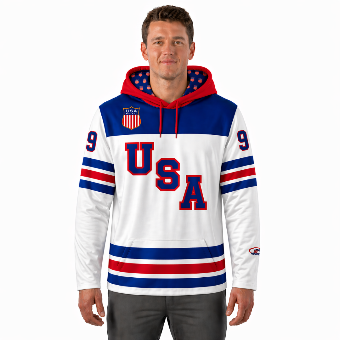 Jack Eichel #9 (2026 Gold Champ) USA Hockey Officially Licensed Jersey Hoodie