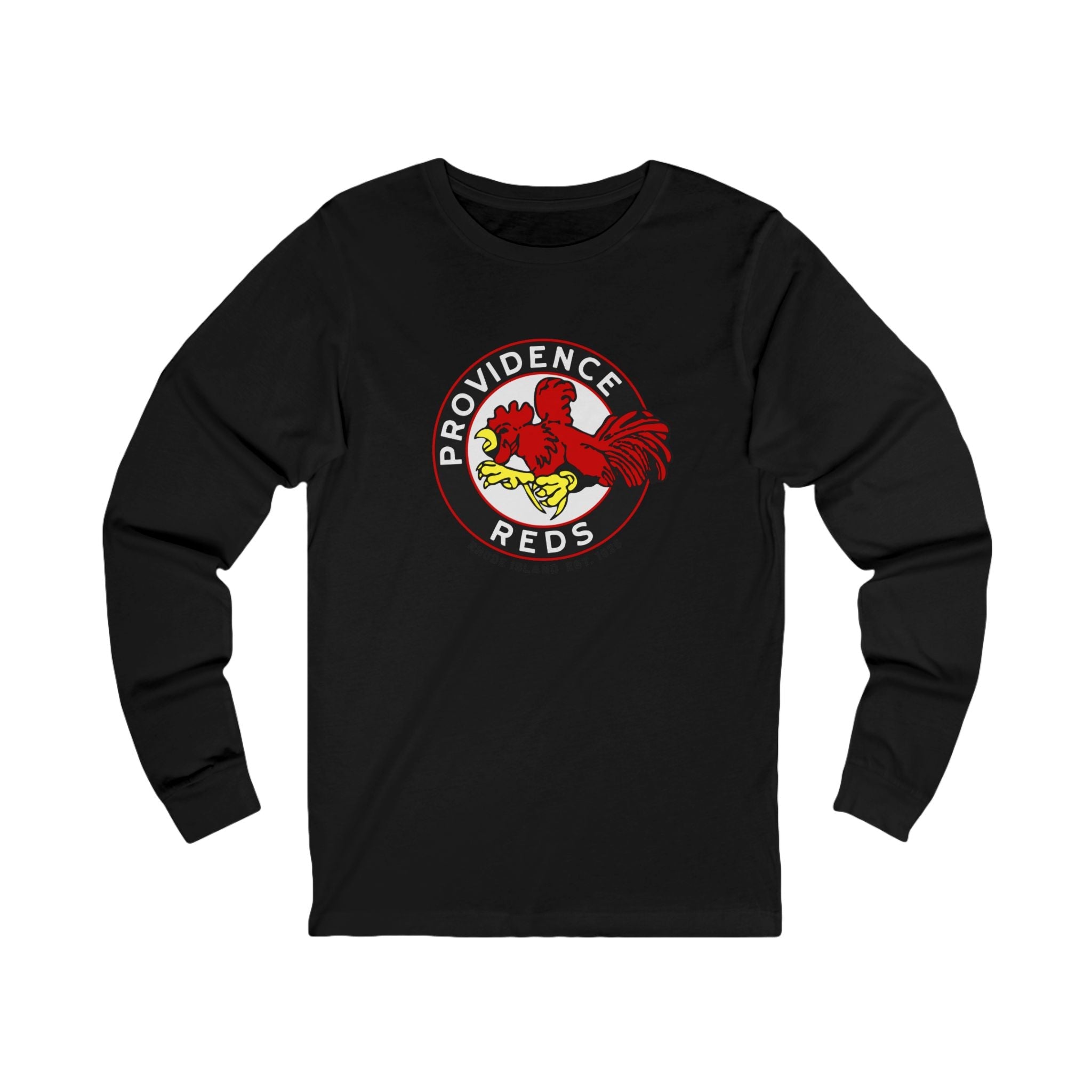 Providence Reds Long Sleeve Shirt with the red rooster in a black and white ring logo on the front, view 3