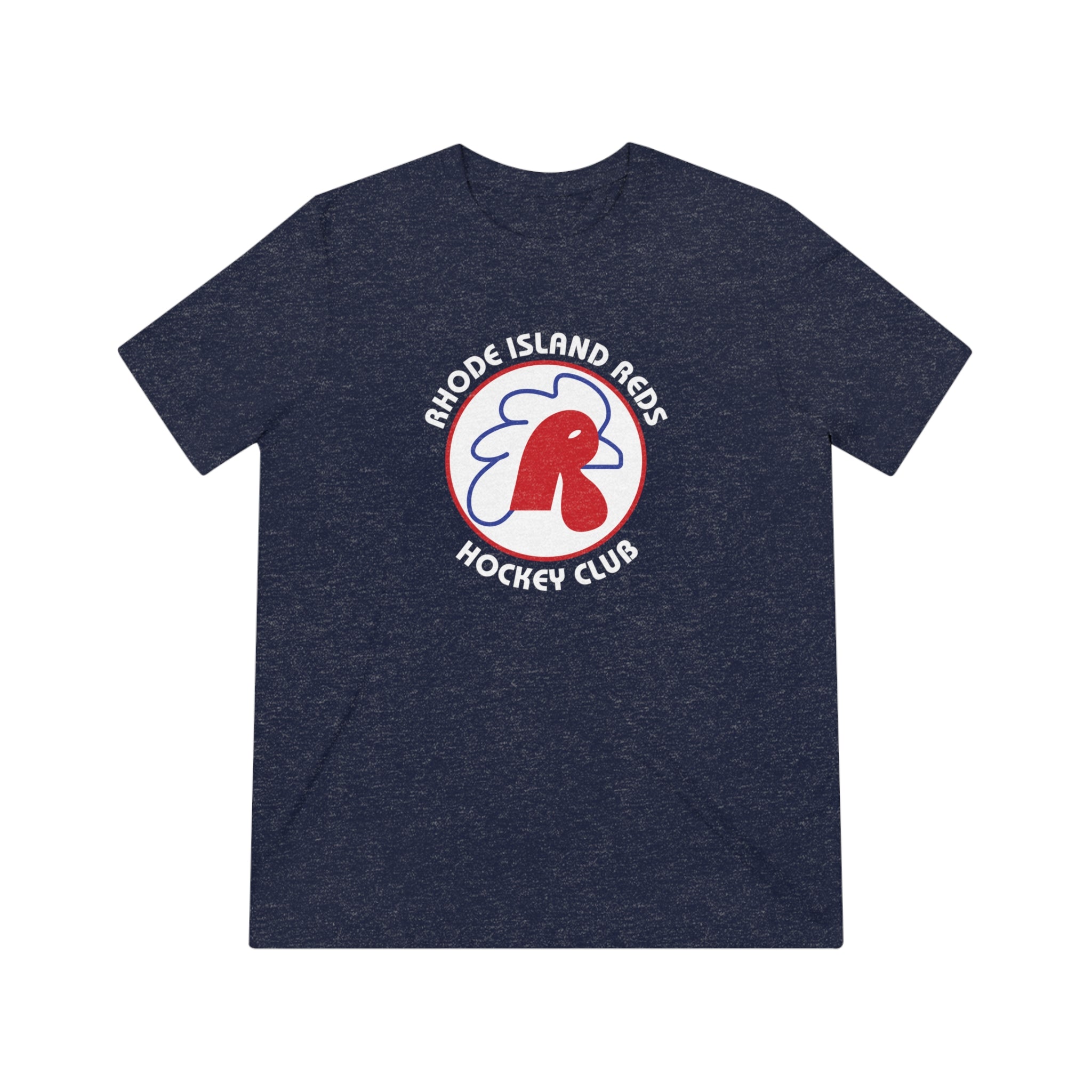 CLEARANCE Rhode Island Reds T-Shirt (Tri-Blend Super Light) in navy triblend with the round logo of a rooster-shaped red R on the front