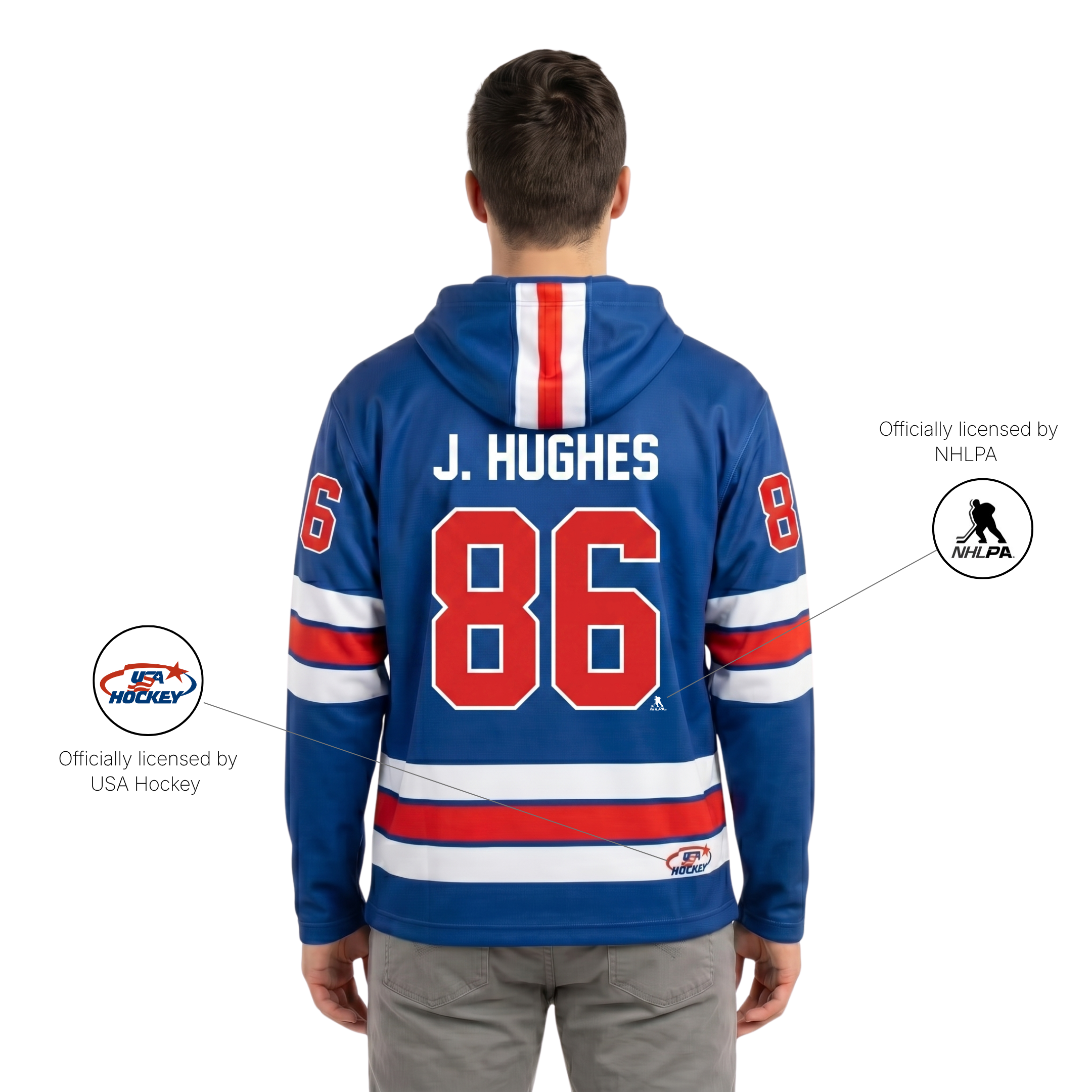 Jack Hughes #86 (2026 Gold Champ) USA Hockey Officially Licensed Jersey Hoodie
