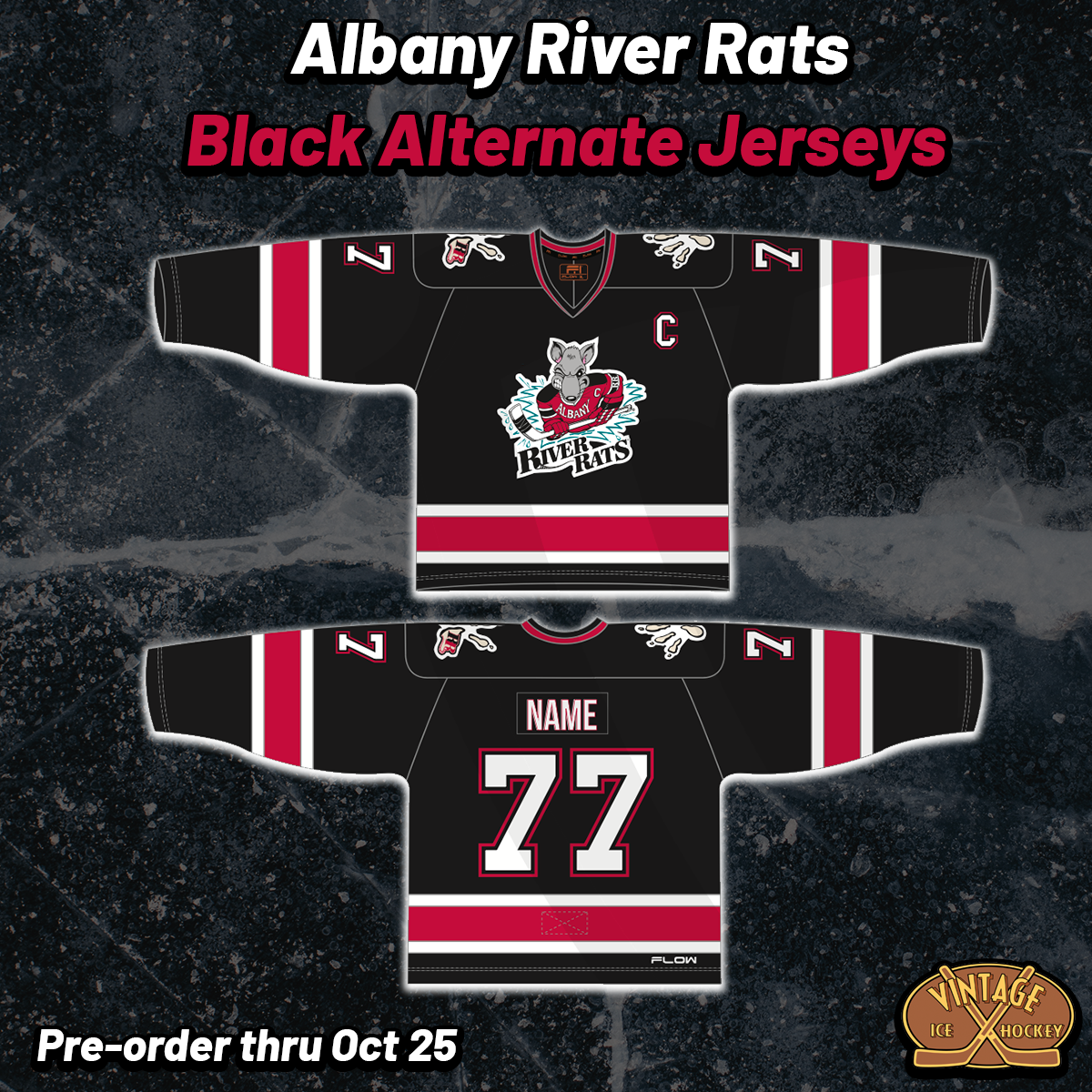 Albany River Rats® Black Alternate Jersey (CUSTOM - PRE-ORDER)