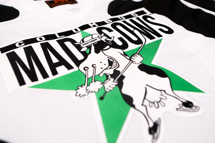 Columbus Mad Cows jersey, crest close-up