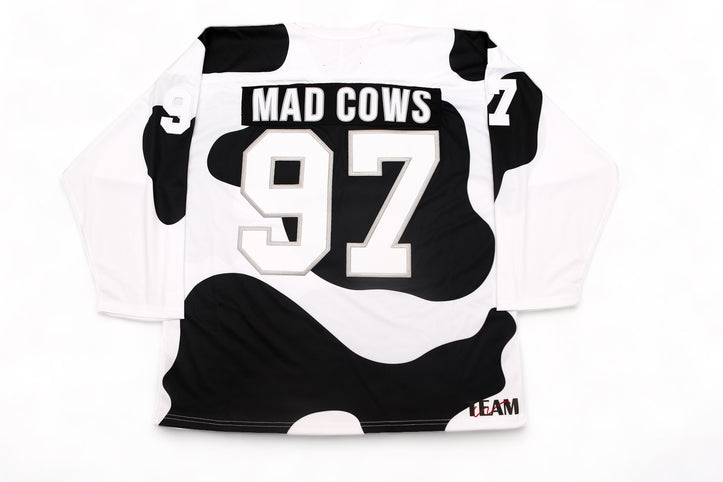 Columbus Mad Cows custom jersey, back, shown with sample name MAD COWS and number 97