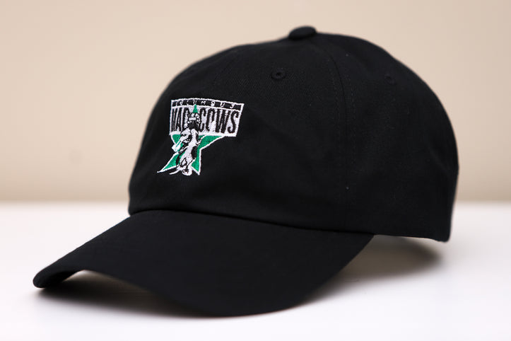 Columbus Mad Cows Hat with the embroidered cow mascot on a green star on the front, view 2