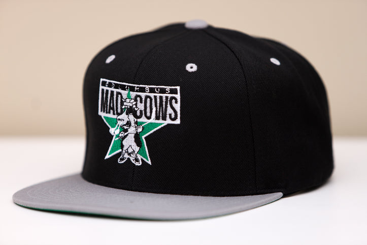Columbus Mad Cows Hat (Snapback) with the embroidered cow mascot on a green star on the front