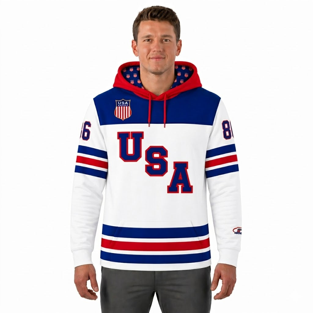 Jack Hughes #86 (2026 Gold Champ) USA Hockey Officially Licensed Jersey Hoodie